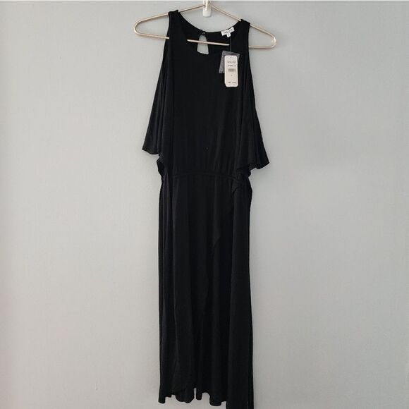 Splendid Black Cold Shoulder Wrap Dress women's Small Style # SD18210RT NWT - Picture 1 of 9